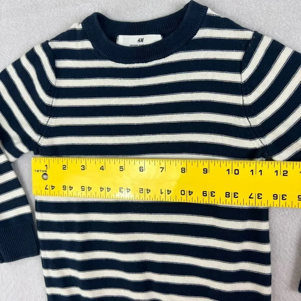 H&M Sweater Kids 3/4T Striped Navy Blue & White 100% Cotton Crewneck Knit